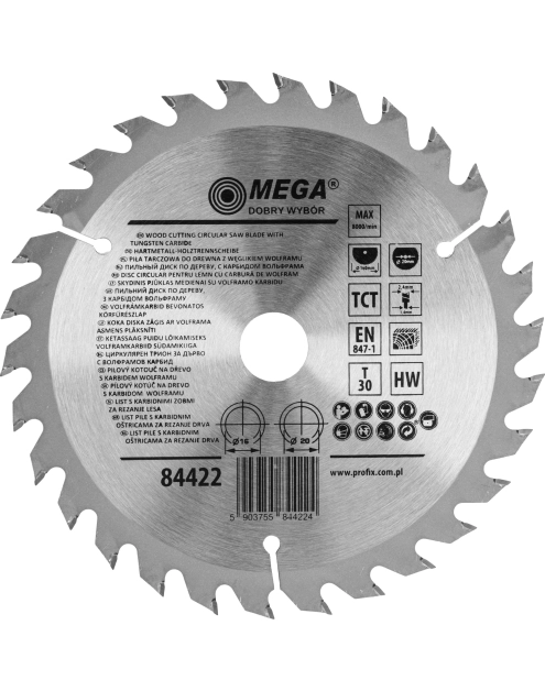 Zdjęcie: Piła tarczowa do drewna 160 30T 20/16 mm MEGA