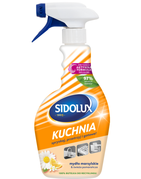 Zdjęcie: Płyn do czyszczenia kuchni Triger 500 ml mydło marsylskie&świeża pomarańcza SIDOLUX