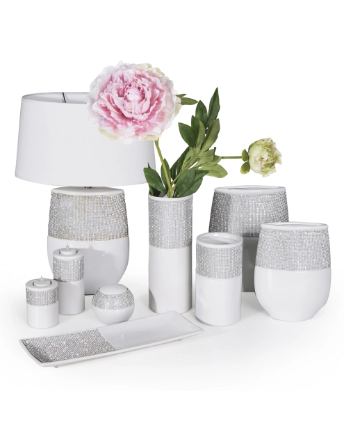 Zdjęcie: Wazon Aneli 11x11x30 cm biało-srebrny EUROFIRANY