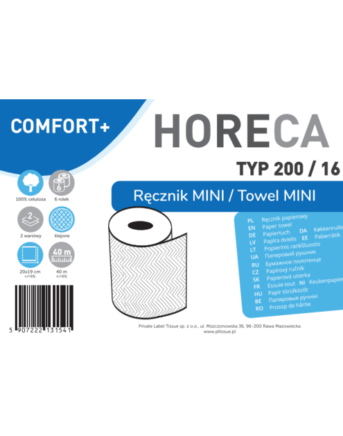 Zdjęcie: Ręcznik papierowy mini 6 rolek 190/18 4000 cm HORECA COMFORT+