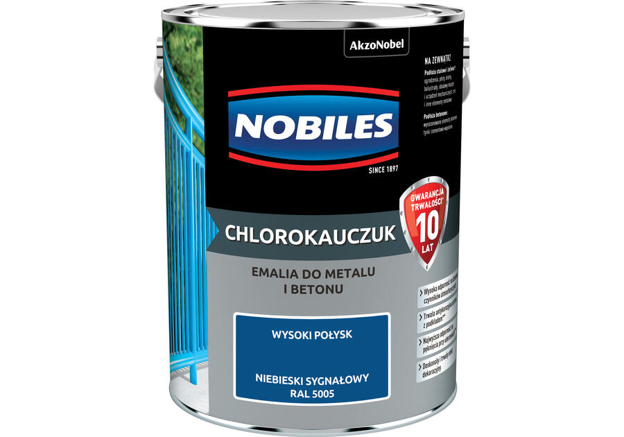 Zdjęcie: Farba emalia chlorokauczukowa 5 L niebieski sygnałowy NOBILES