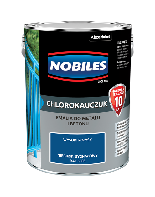 Zdjęcie: Farba emalia chlorokauczukowa 5 L niebieski sygnałowy NOBILES