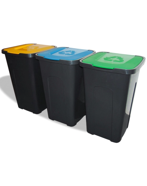 Zdjęcie: Pojemnik na śmieci 50 L czarny z zieloną pokrywą KEEEPER
