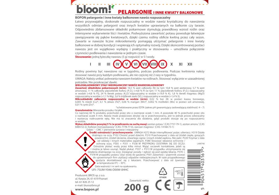 Zdjęcie: Nawóz rozpuszczalny do pelargoni i innych balkonowych 200 g BOPON BLOOM!