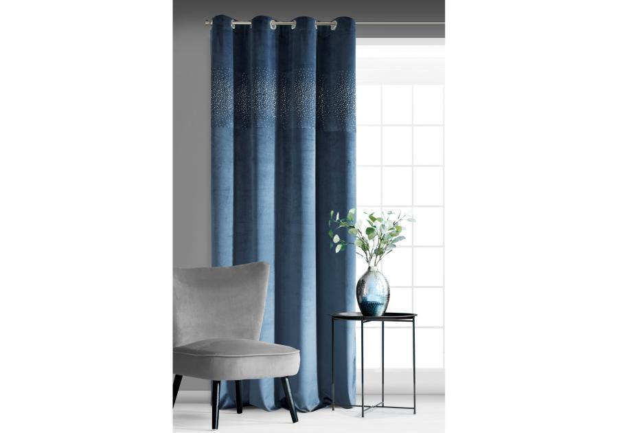 Zdjęcie: Zasłona welwetowa Sena 140x250 cm granatowa na przelotkach EUROFIRANY