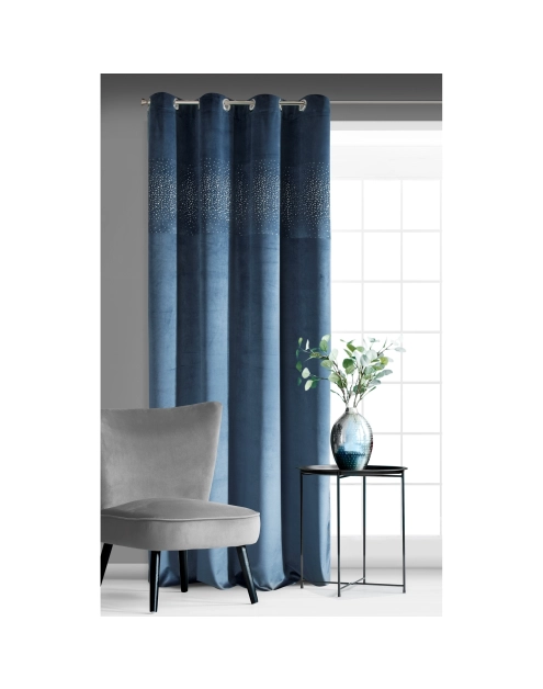 Zdjęcie: Zasłona welwetowa Sena 140x250 cm granatowa na przelotkach EUROFIRANY