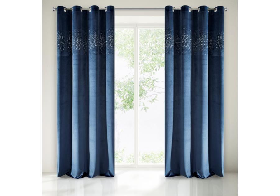 Zdjęcie: Zasłona welwetowa Sena 140x250 cm granatowa na przelotkach EUROFIRANY