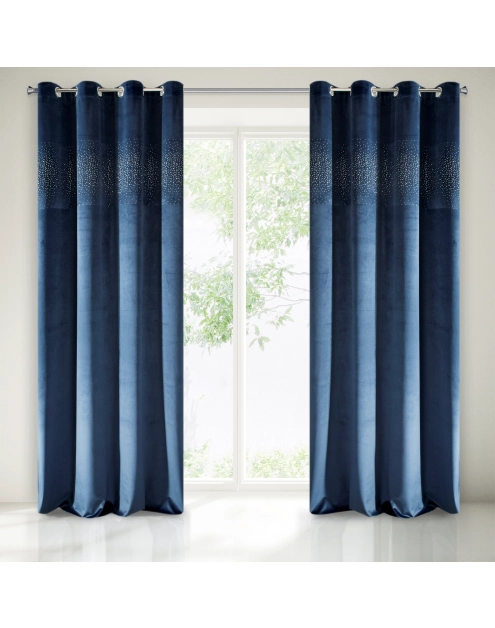 Zdjęcie: Zasłona welwetowa Sena 140x250 cm granatowa na przelotkach EUROFIRANY