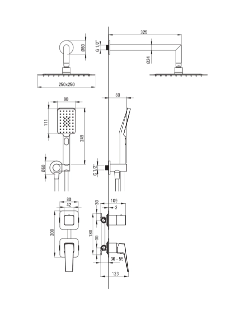 Zdjęcie: Komplet podtynkowy Blur Chrom z głowicą natryskową DEANTE