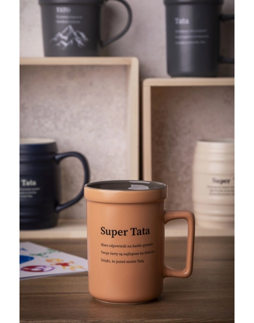 Zdjęcie: Kubek prosty 440 ml z kwadratowym uchem dekoracja super tata ALTOM DESIGN