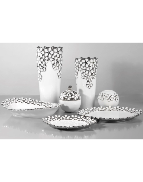 Zdjęcie: Wazon Elis 12x12x27 cm biało-srebrny EUROFIRANY