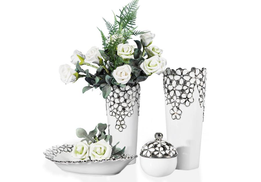 Zdjęcie: Wazon Elis 12x12x27 cm biało-srebrny EUROFIRANY