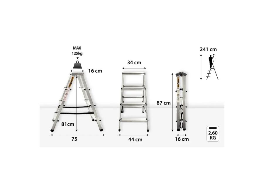 Zdjęcie: Drabina aluminiowa dwustronna 2x4 stopnie 125 kg DRABEST