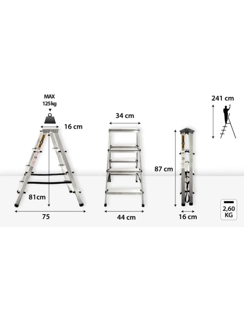 Zdjęcie: Drabina aluminiowa dwustronna 2x4 stopnie 125 kg DRABEST