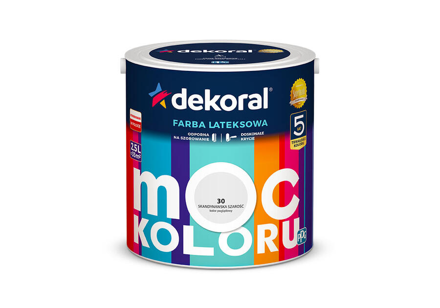 Zdjęcie: Farba lateksowa Moc Koloru skandynawska szarość 2,5 L DEKORAL