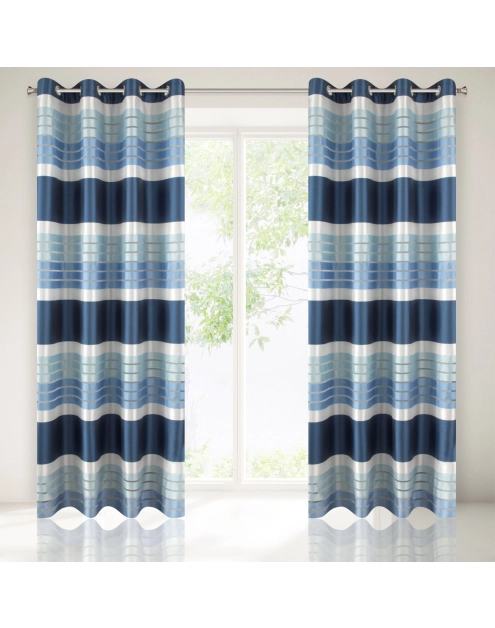 Zdjęcie: Zasłona Eric 140x250 cm granatowa na przelotkach EUROFIRANY