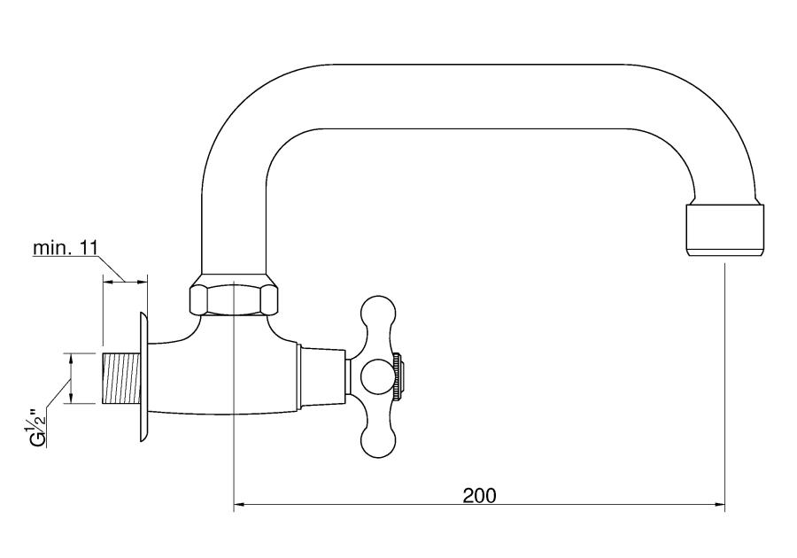 Zdjęcie: Kran czerpalny ścienny z wylewką typu U o długości 200 mm, pokrętło Modena INVENA