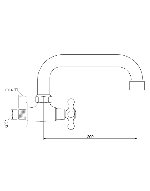 Zdjęcie: Kran czerpalny ścienny z wylewką typu U o długości 200 mm, pokrętło Modena INVENA