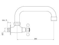 Zdjęcie: Kran czerpalny ścienny z wylewką typu U o długości 200 mm, pokrętło Modena INVENA