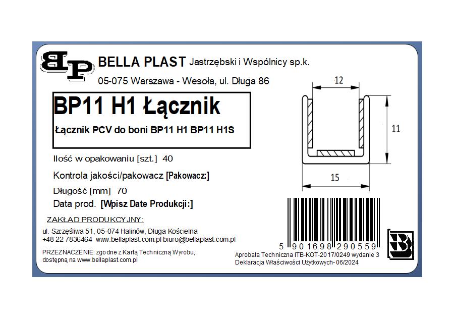 Zdjęcie: Łącznik wzdłużny do listwy do boniowania BP11 H1, BP11 H1S BELLA PLAST