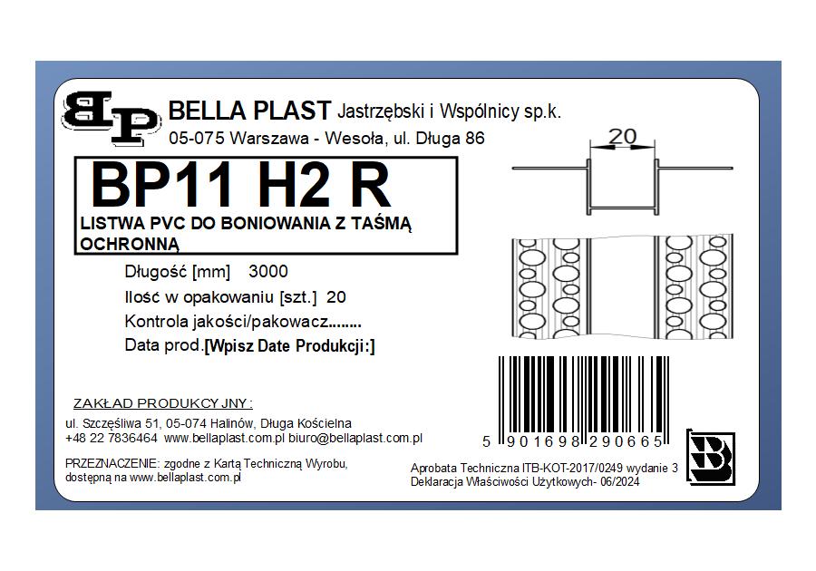 Zdjęcie: Listwa do boniowania PVC bez siatki BP11 H2R L300 biała BELLA PLAST
