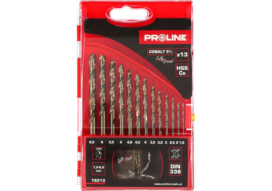 Zdjęcie: Wiertła do metalu HSSCo DIN338 szlifowane 13 szt. 1,5-6,5 mm PROLINE