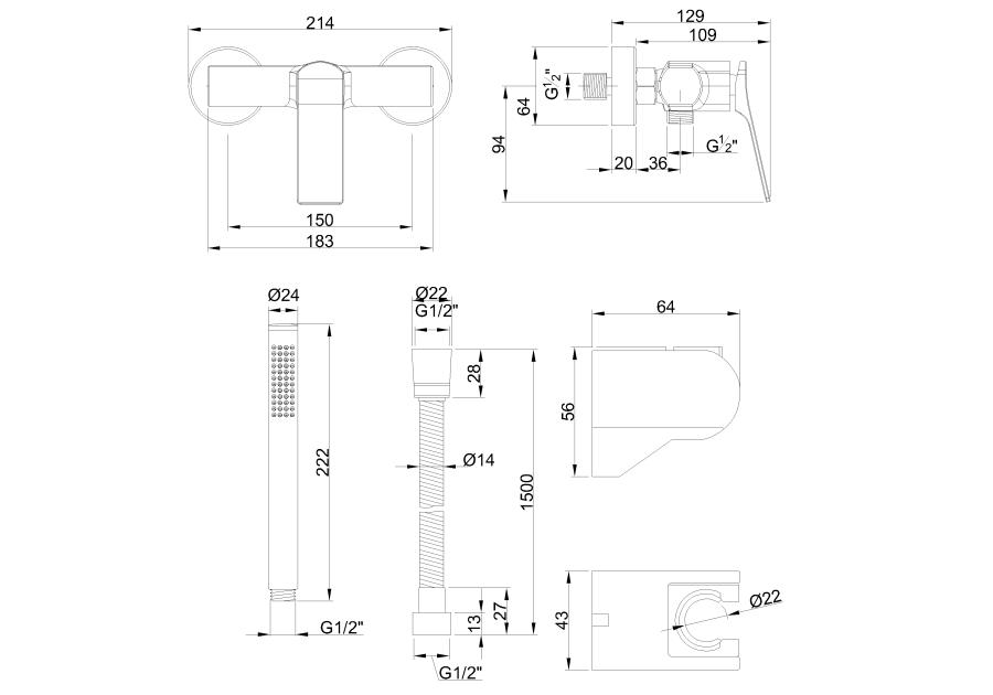Zdjęcie: Bateria natryskowa z zestawem natryskowym w komplecie Neri Plus miedź INVENA
