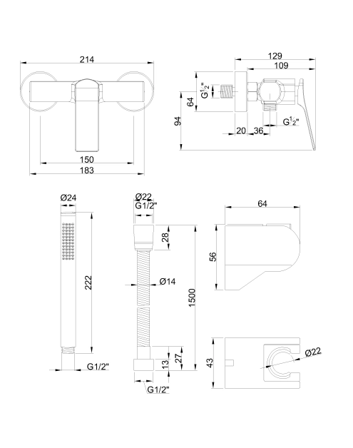 Zdjęcie: Bateria natryskowa z zestawem natryskowym w komplecie Neri Plus miedź INVENA