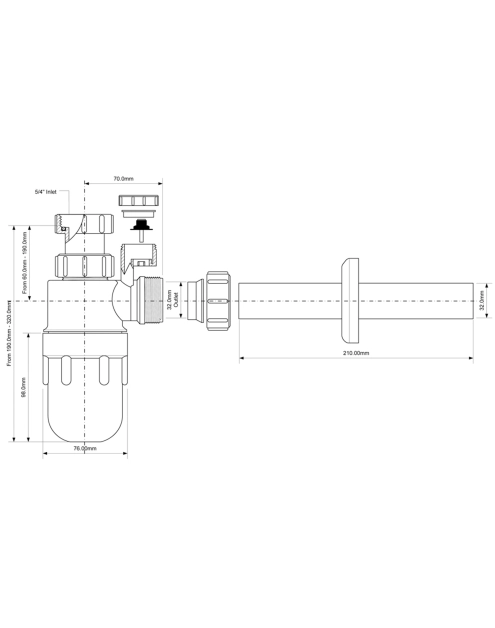 Zdjęcie: Syfon umywalkowy butelkowy gastronomiczny 1.1/4x32 mm z napowietrznikiem bez spustu MCALPINE