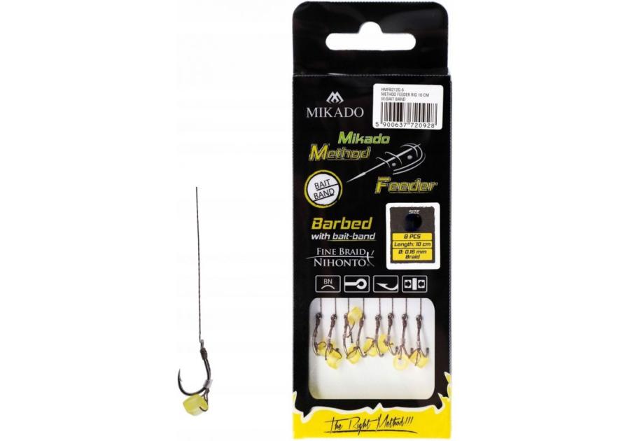 Zdjęcie: Haczyk do metody z gumką - hak z zadziorem nr 12 plecionka 0,12 mm/10 cm - opakowanie 8 sztuk MIKADO