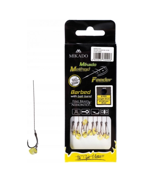 Zdjęcie: Haczyk do metody z gumką - hak z zadziorem nr 12 plecionka 0,12 mm/10 cm - opakowanie 8 sztuk MIKADO