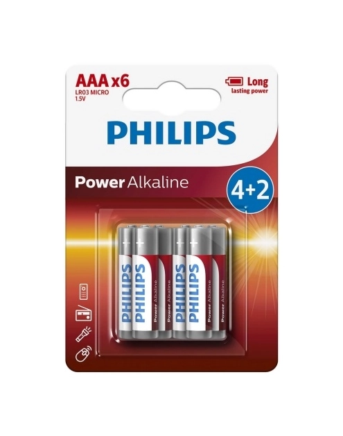Zdjęcie: Baterie alkaiczne LR3 AAA - 6 szt. PHILIPS