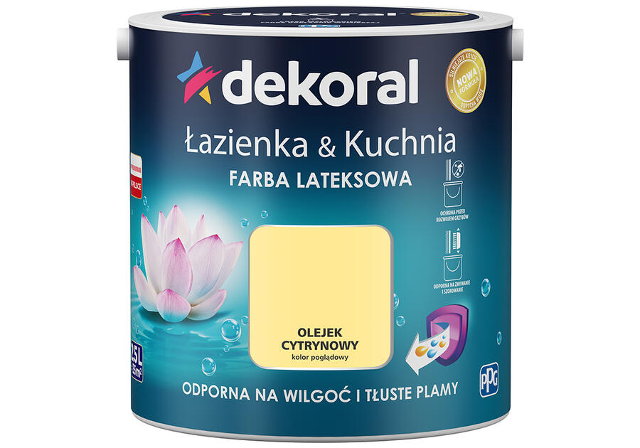Zdjęcie: Farba lateksowa Łazienka&Kuchnia olejek cytrynowy 2,5 L DEKORAL