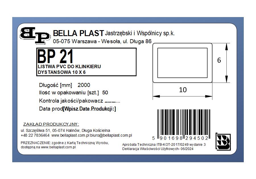 Zdjęcie: Profil dystansowy do klinkieru BP21 6x10 L200 czarny BELLA PLAST