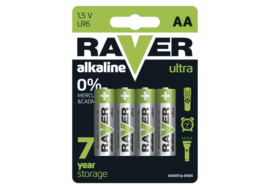 Zdjęcie: Bateria alkaliczna Raver Ultra Alkaline AA (LR6) blister 4 EMOS