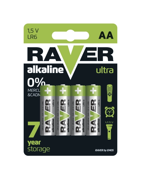 Zdjęcie: Bateria alkaliczna Raver Ultra Alkaline AA (LR6) blister 4 EMOS