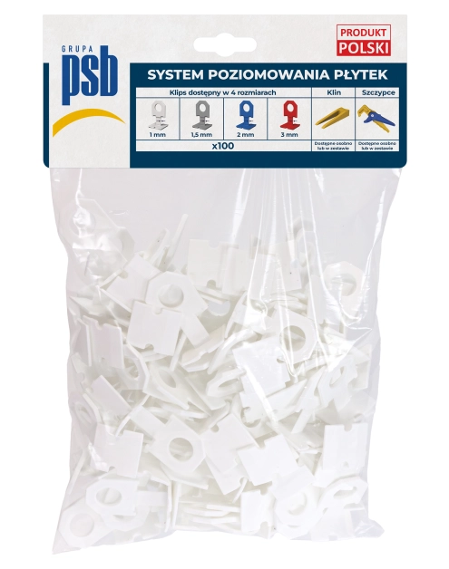 Zdjęcie: System poziomowania płytek klipsy białe 1 mm - 100 szt. PSB