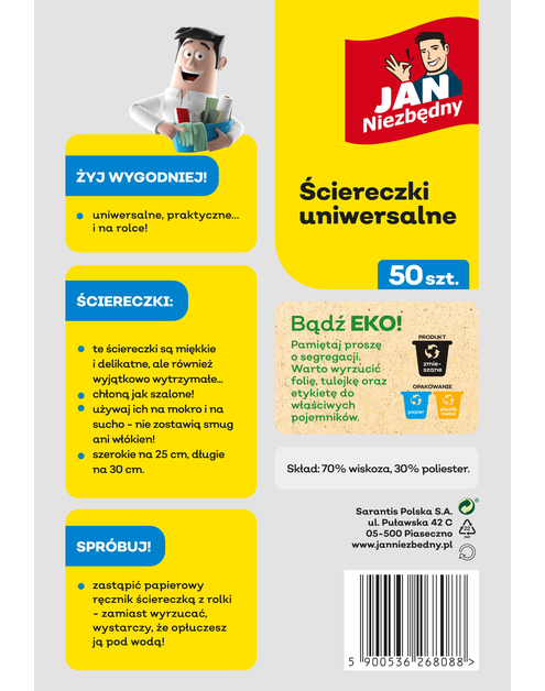 Zdjęcie: Ściereczki na rolce białe 50 szt. Promo JAN NIEZBĘDNY