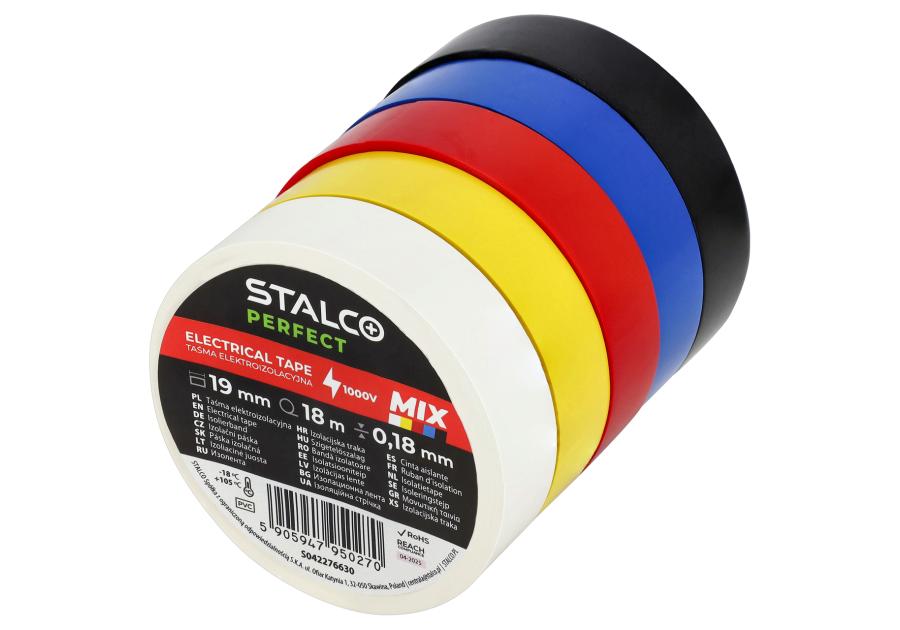 Zdjęcie: Taśma izolacyjna PVC 0,18 mm x 19 mm x 18 m mix 5 kolorów STALCO PERFECT