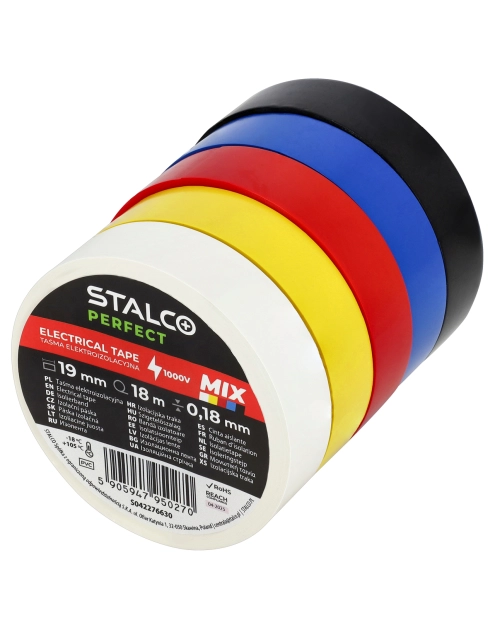 Zdjęcie: Taśma izolacyjna PVC 0,18 mm x 19 mm x 18 m mix 5 kolorów STALCO PERFECT
