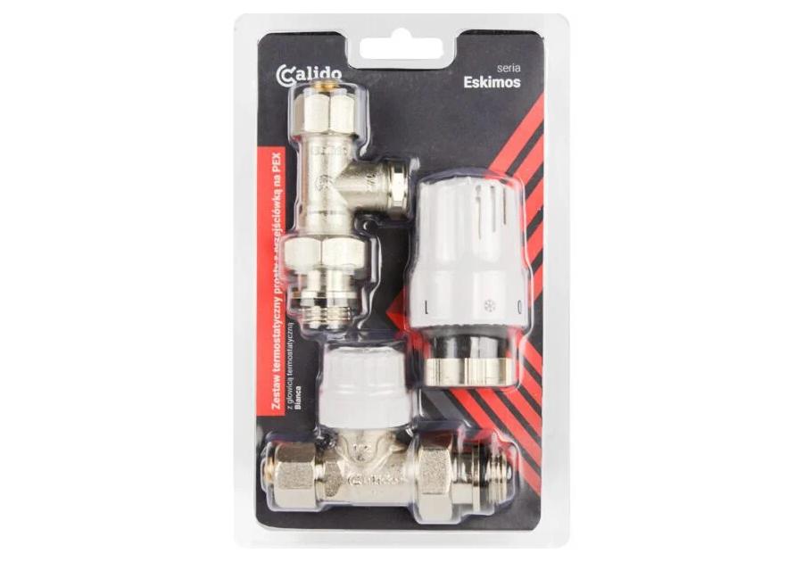 Zdjęcie: Zestaw grzejnikowy termostatyczny prosty z przejściówką na pex 16 CALIDO