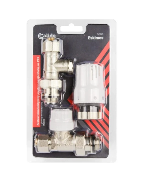 Zdjęcie: Zestaw grzejnikowy termostatyczny prosty z przejściówką na pex 16 CALIDO