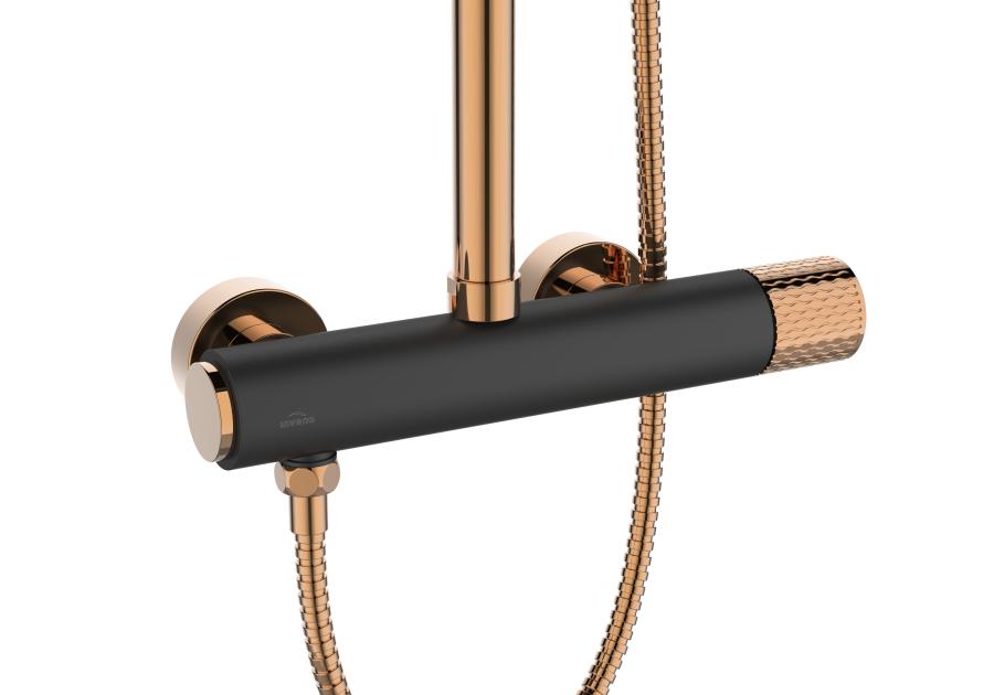 Zdjęcie: Deszczownia z baterią natryskową Moonlight czarny/rose gold INVENA