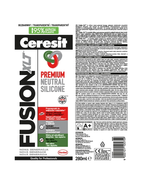 Zdjęcie: Silikon neutralny Premium Fusion XLT bezbarwny 280 ml CERESIT