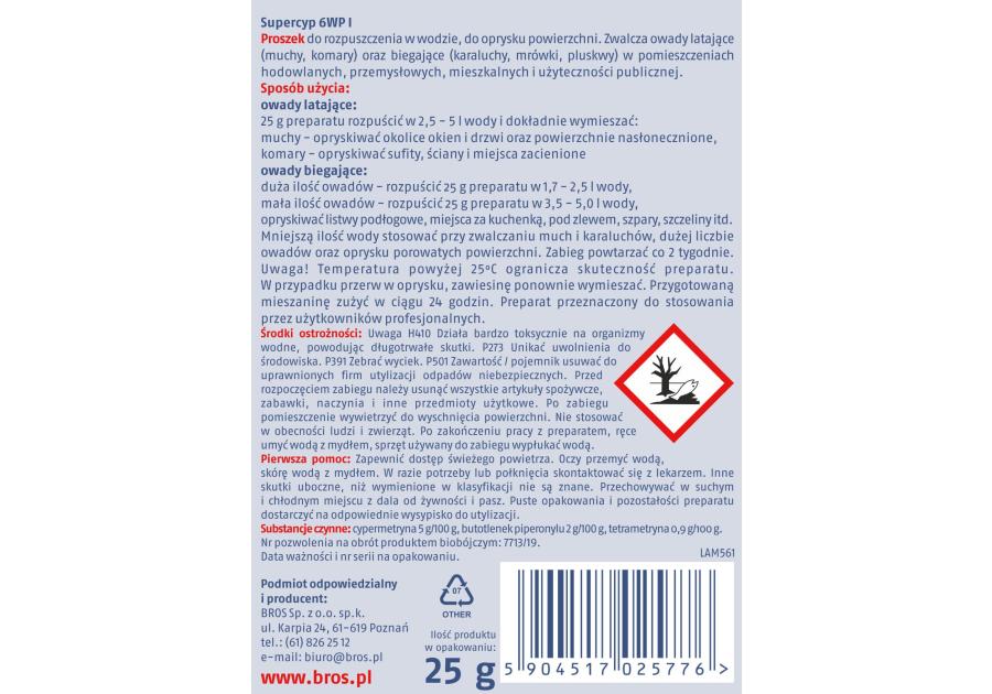 Zdjęcie: Preparat do oprysku na muchy Supercyp 6WP 25 g BROS