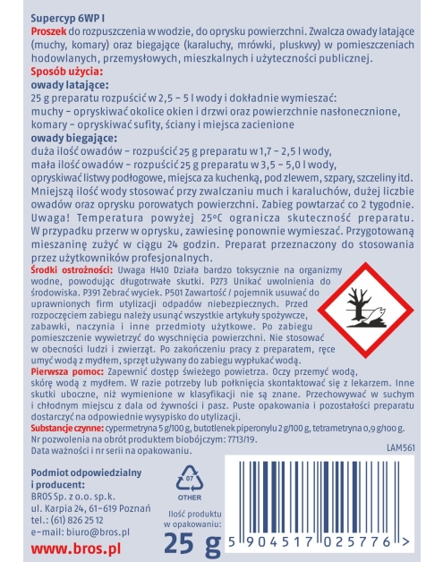 Zdjęcie: Preparat do oprysku na muchy Supercyp 6WP 25 g BROS