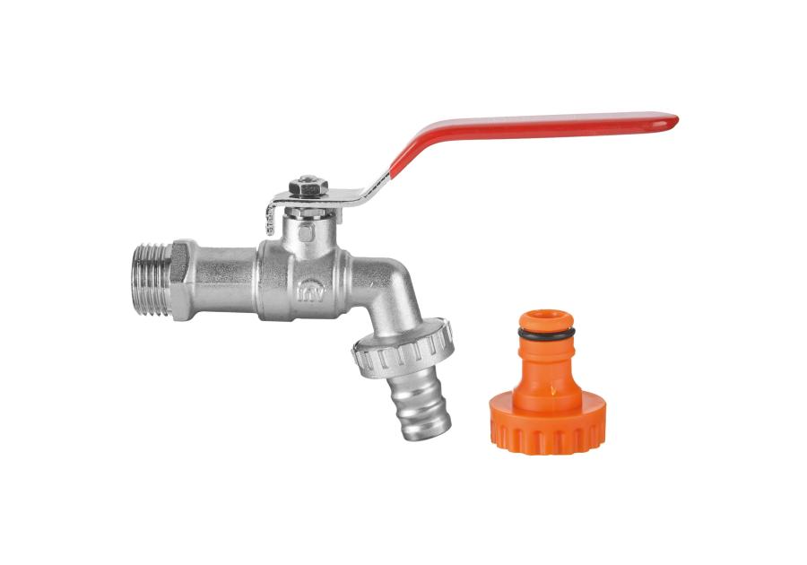 Zdjęcie: Kran czerpalny kulowy z końcówką do węża i szybkozłączką VERT 1/2" x 3/4" INVENA