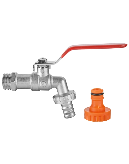 Zdjęcie: Kran czerpalny kulowy z końcówką do węża i szybkozłączką VERT 1/2" x 3/4" INVENA