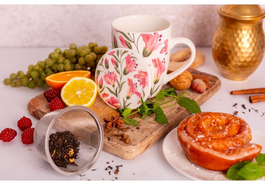 Zdjęcie: Kubek z zaparzaczem i pokrywką 340 ml dekoracja alstromeria ALTOM DESIGN