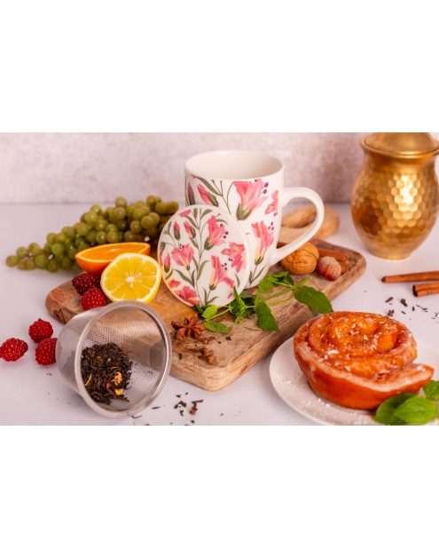 Zdjęcie: Kubek z zaparzaczem i pokrywką 340 ml dekoracja alstromeria ALTOM DESIGN